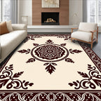 Dark Brown Elegant Floral Medallion Border Rug