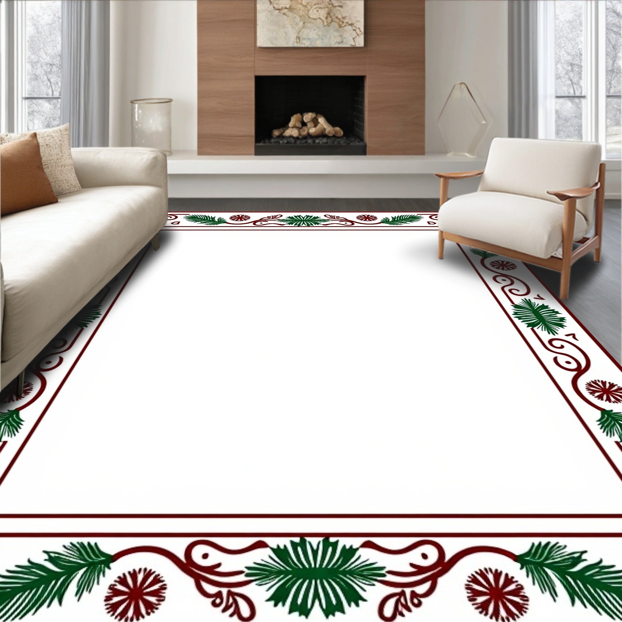 Deep Green Vine Border Rug
