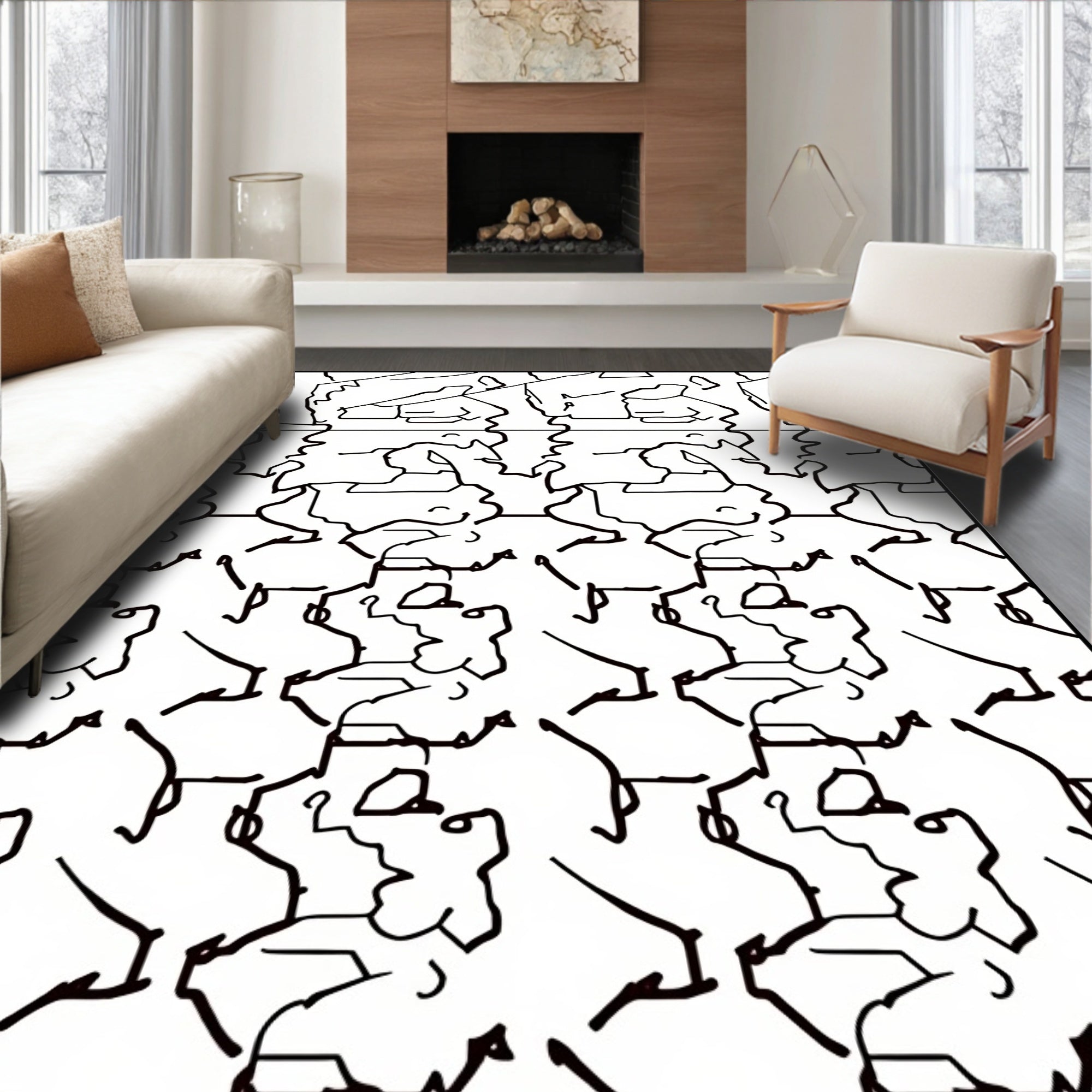 Abstract Line Drawing Collage Rug