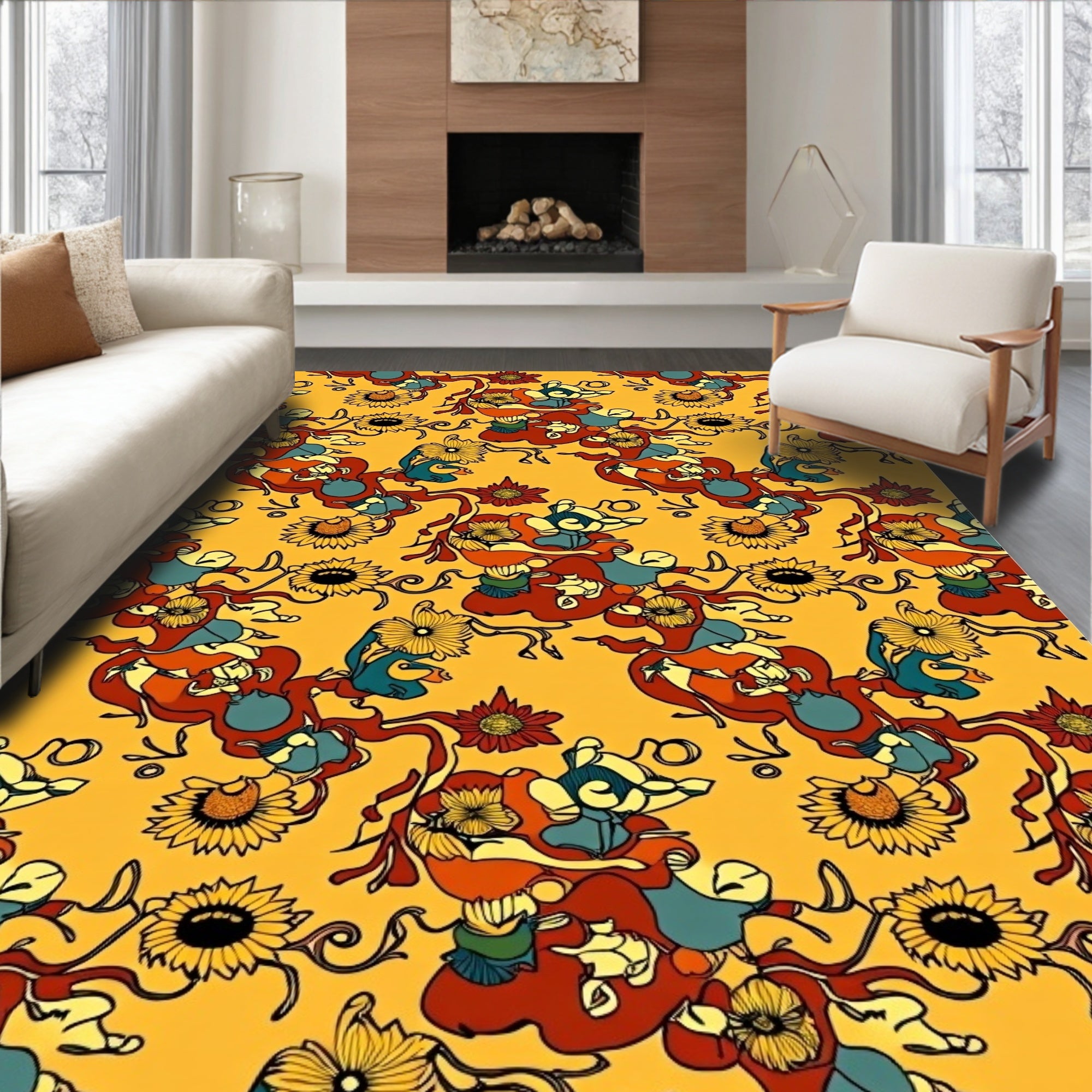 Whimsical Floral Swirl Amber Rug