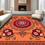 Vibrant Orange Red Floral Medallion Rug