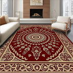Deep Red Golden Sunburst Medallion Rug