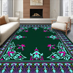 Art Nouveau Teal Pink Floral Frame Rug