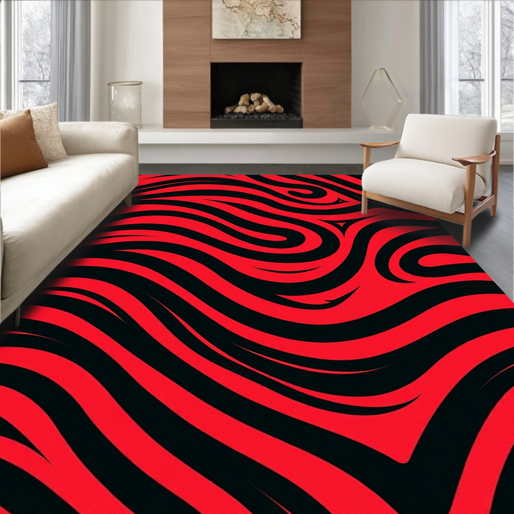 Bold Red Black Swirls Rug