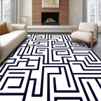 Navy White Geometric Labyrinth Rug