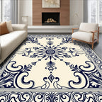 Classic Navy Ivory Floral Medallion Rug