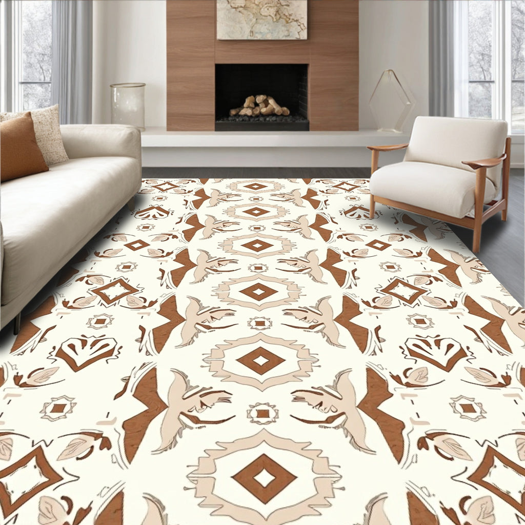 Earthy Tan Geometric Tribal Sun Rug