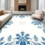 Navy Blue Snowflake Border Accents Rug
