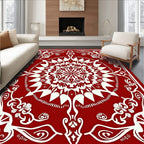 Crimson Cream Symmetrical Floral Medallion Rug