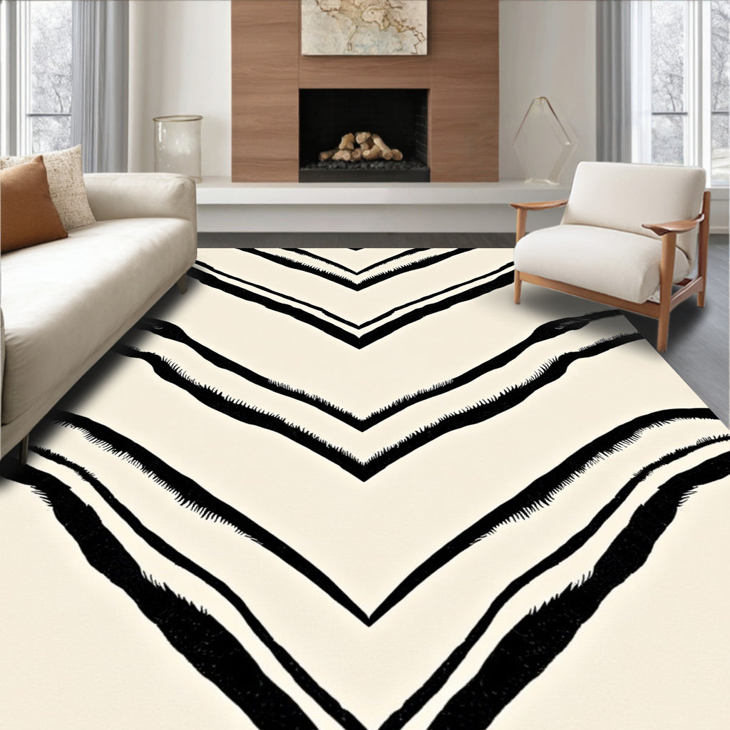 Bold Black Chevron Animal Print Rug