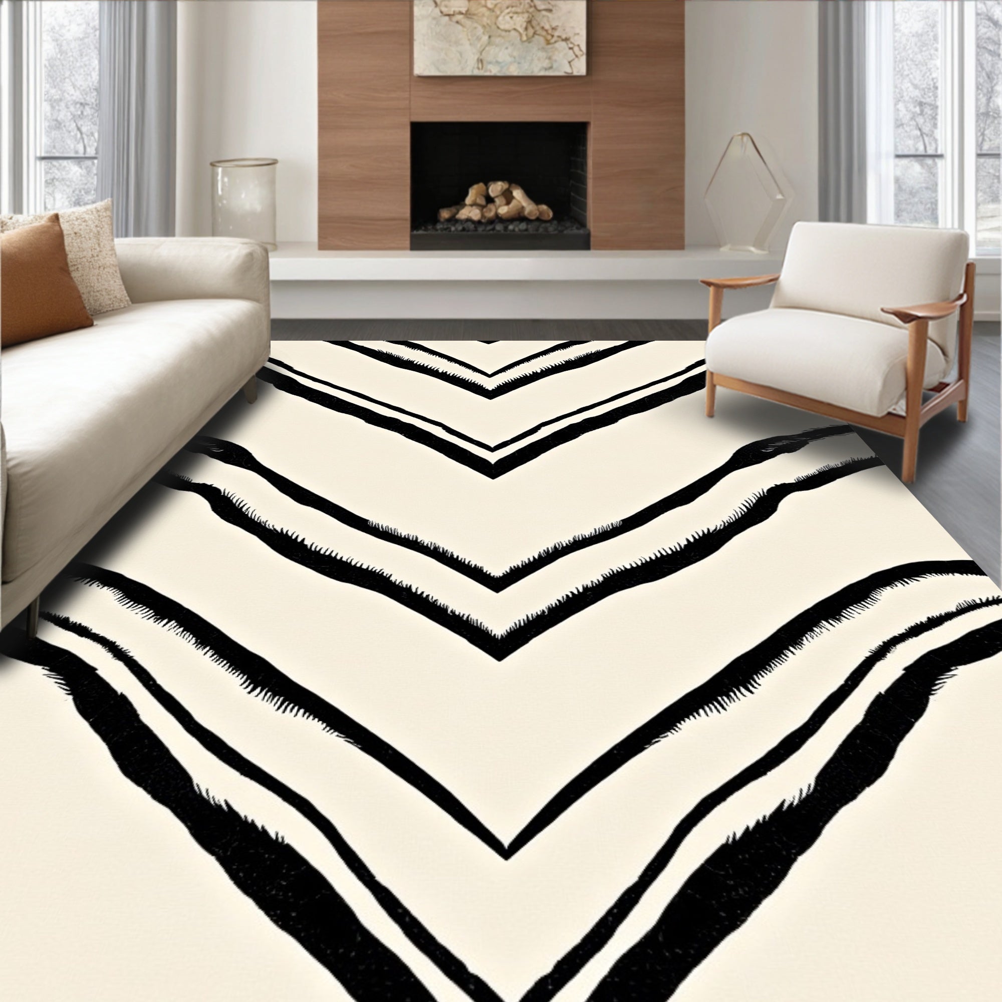 Bold Black Chevron Animal Print Rug