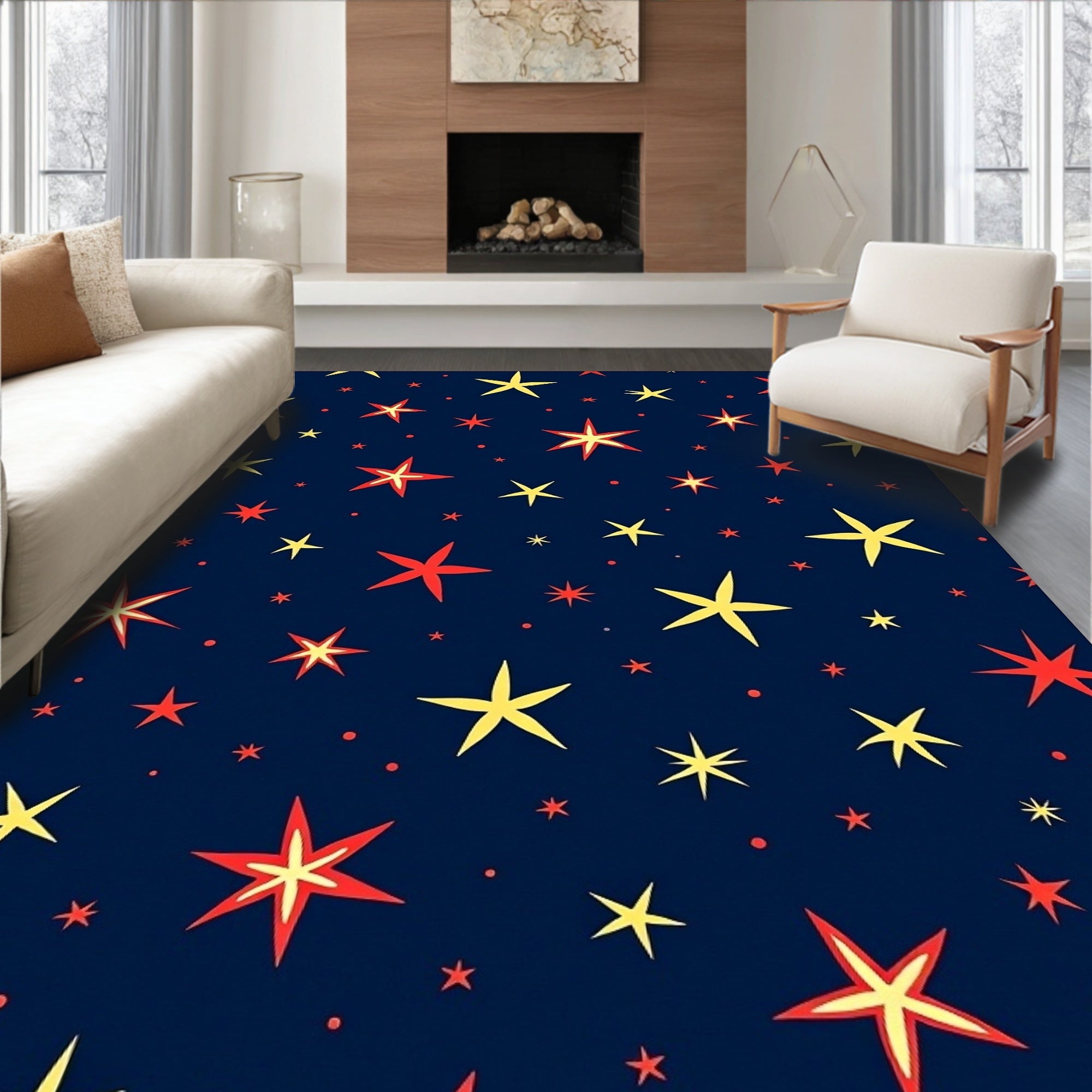 Radiant Red Yellow Star Cluster Rug