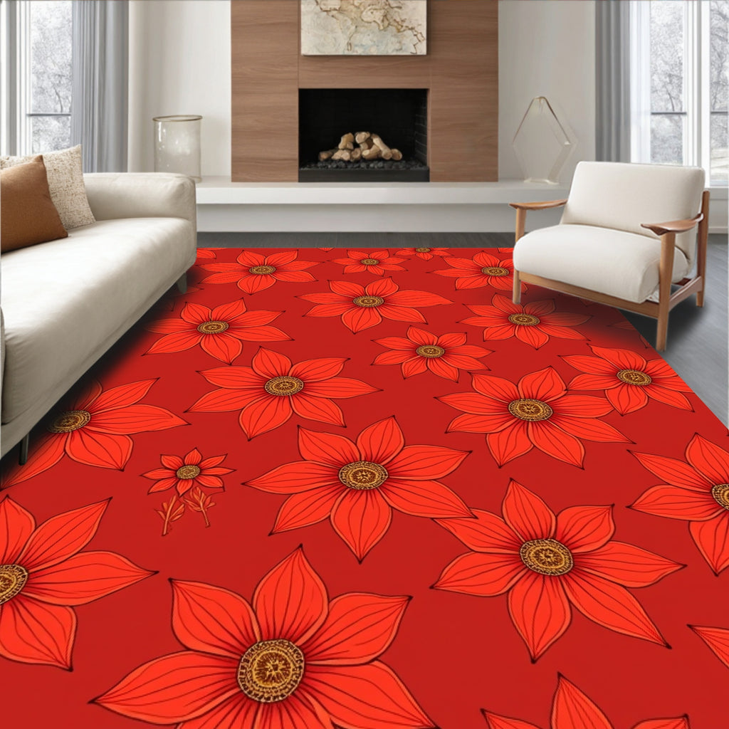 Vibrant Scarlet Floral Bloom Rug