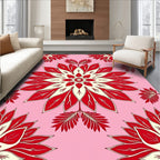 Red Cream Floral Medallion Pink Background Rug