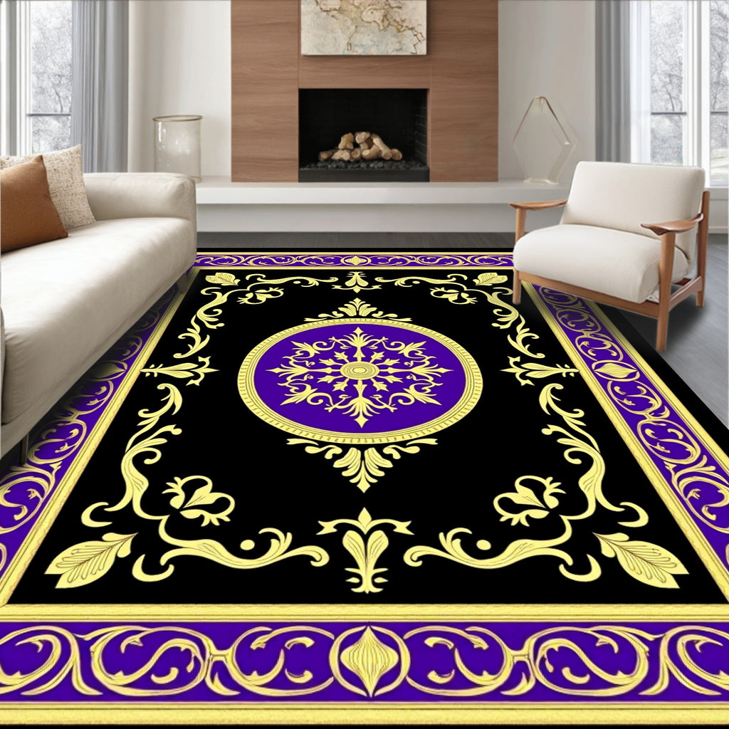 Ornate Purple Gold Black Medallion Rug