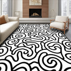 Monochromatic Swirl Line Art Rug