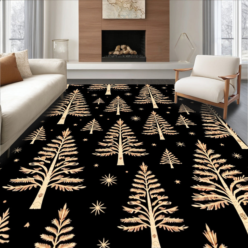Golden Pine Trees with Stars Rug