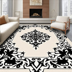 Black Ivory Ornate Scrollwork Garden Rug
