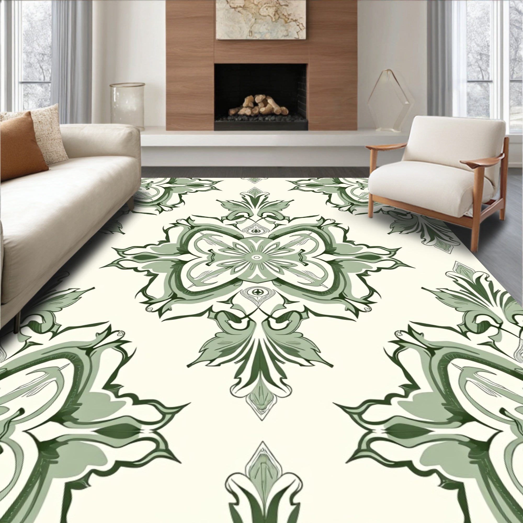 Sage Green Floral Medallion Harmony Rug