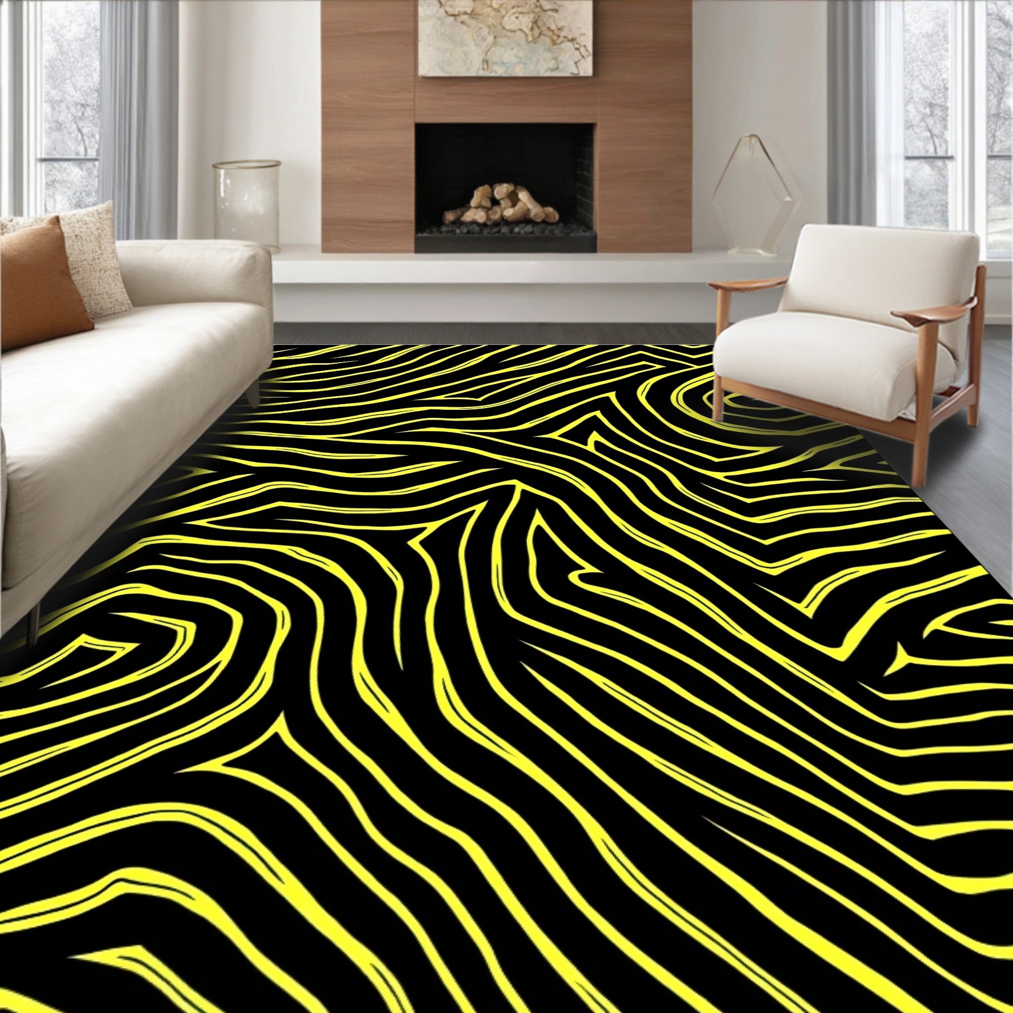 Bold Yellow Zebra Stripe Abstraction Rug