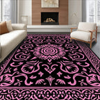 Black Pink Floral Medallion Rug