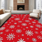 White Snowflake Snowfall Red Background Rug