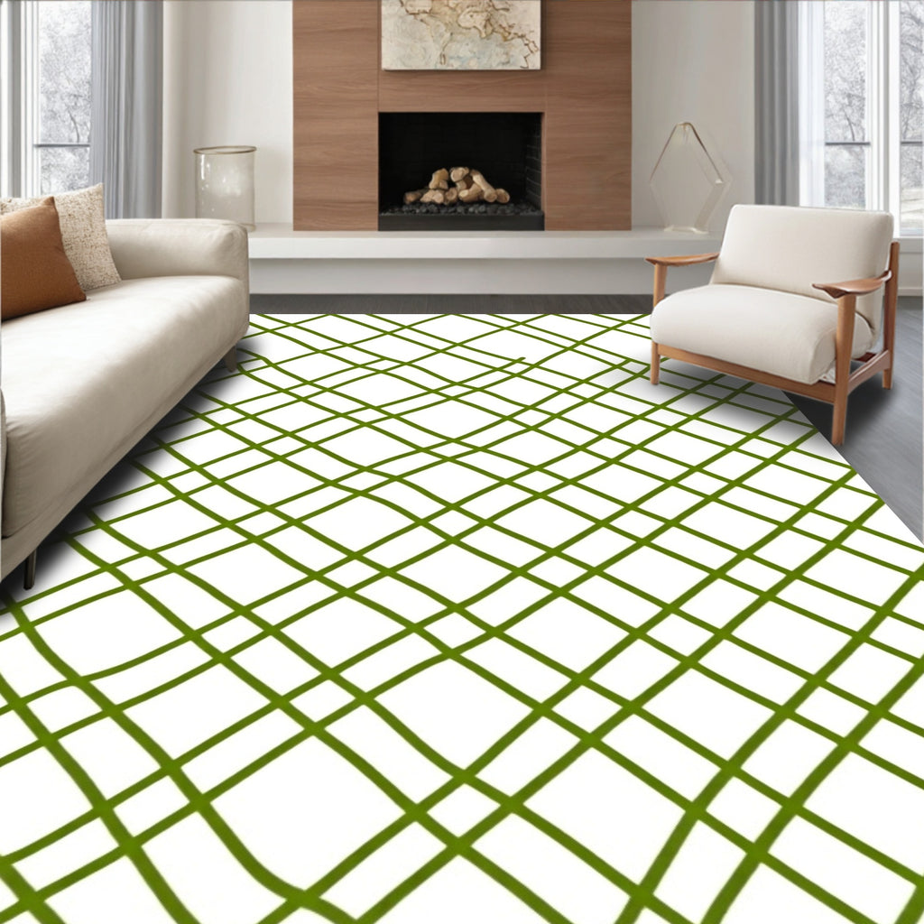 Green Scribbled Intersecting Lines Rug