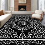 Elegant Black White Floral Medallion Rug
