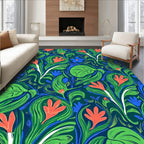 Bold Coral Blue Green Floral Swirls Rug