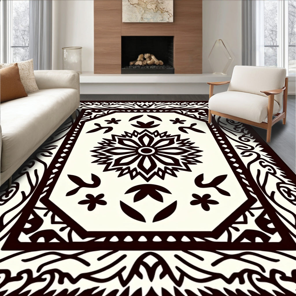 Dark Sepia Floral Sun Garden Rug