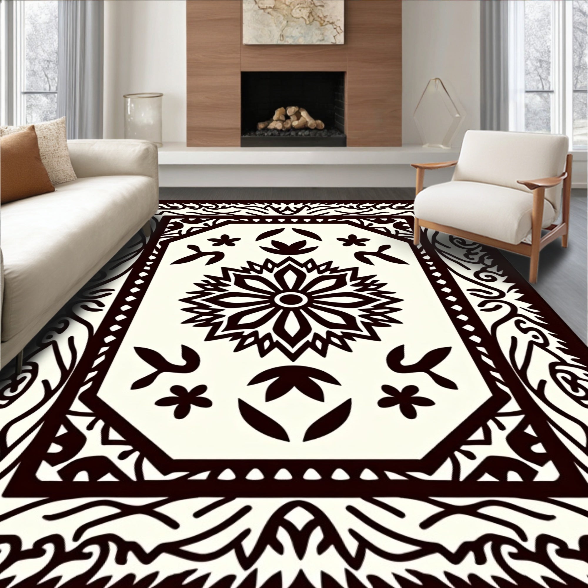 Dark Sepia Floral Sun Garden Rug