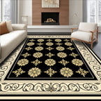 Elegant Black Gold Bloom Scroll Rug