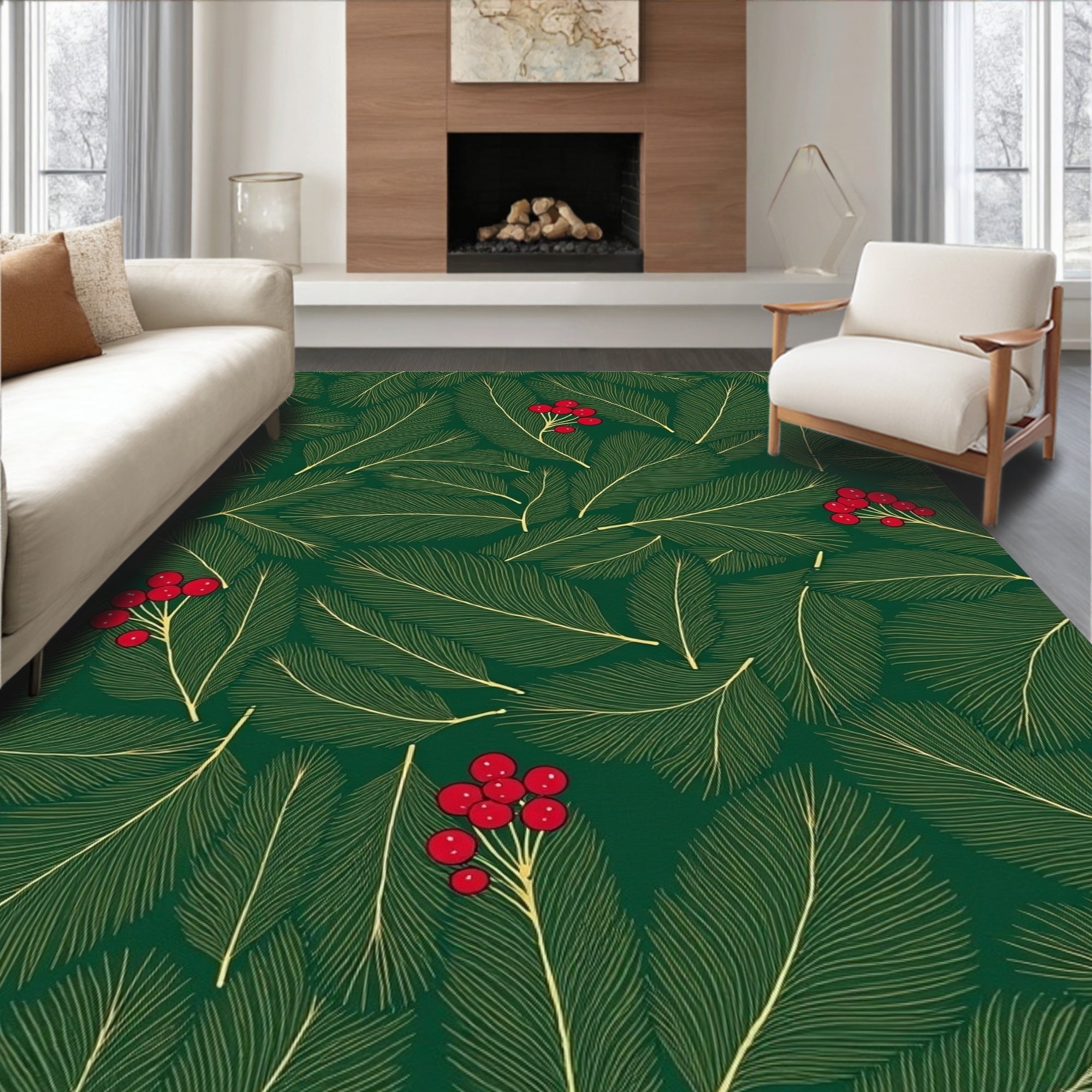 Emerald Green Pine Berry Rug
