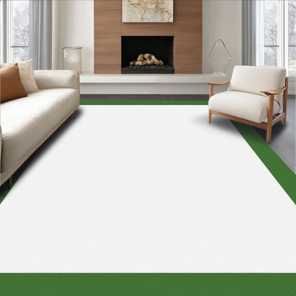 Simple Emerald Border White Canvas Rug