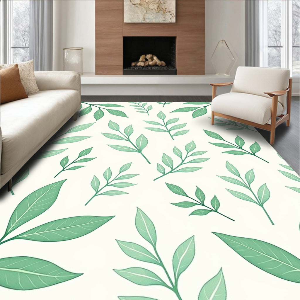 Delicate Green Leafy Branches Rug