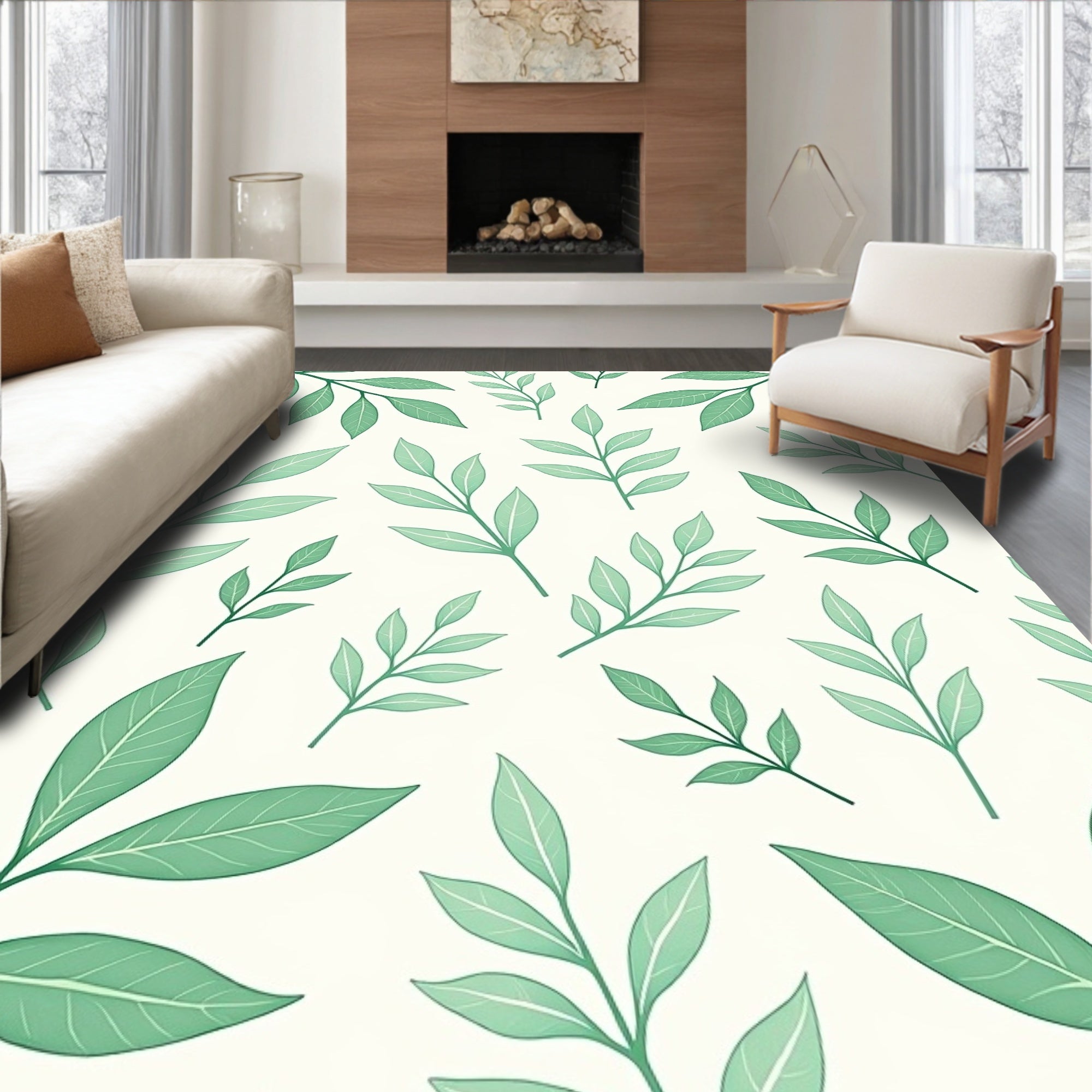 Delicate Green Leafy Branches Rug