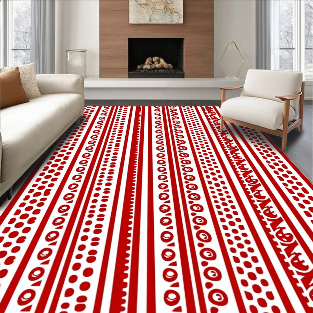 Bold Red Vertical Stripe Medallion Rug