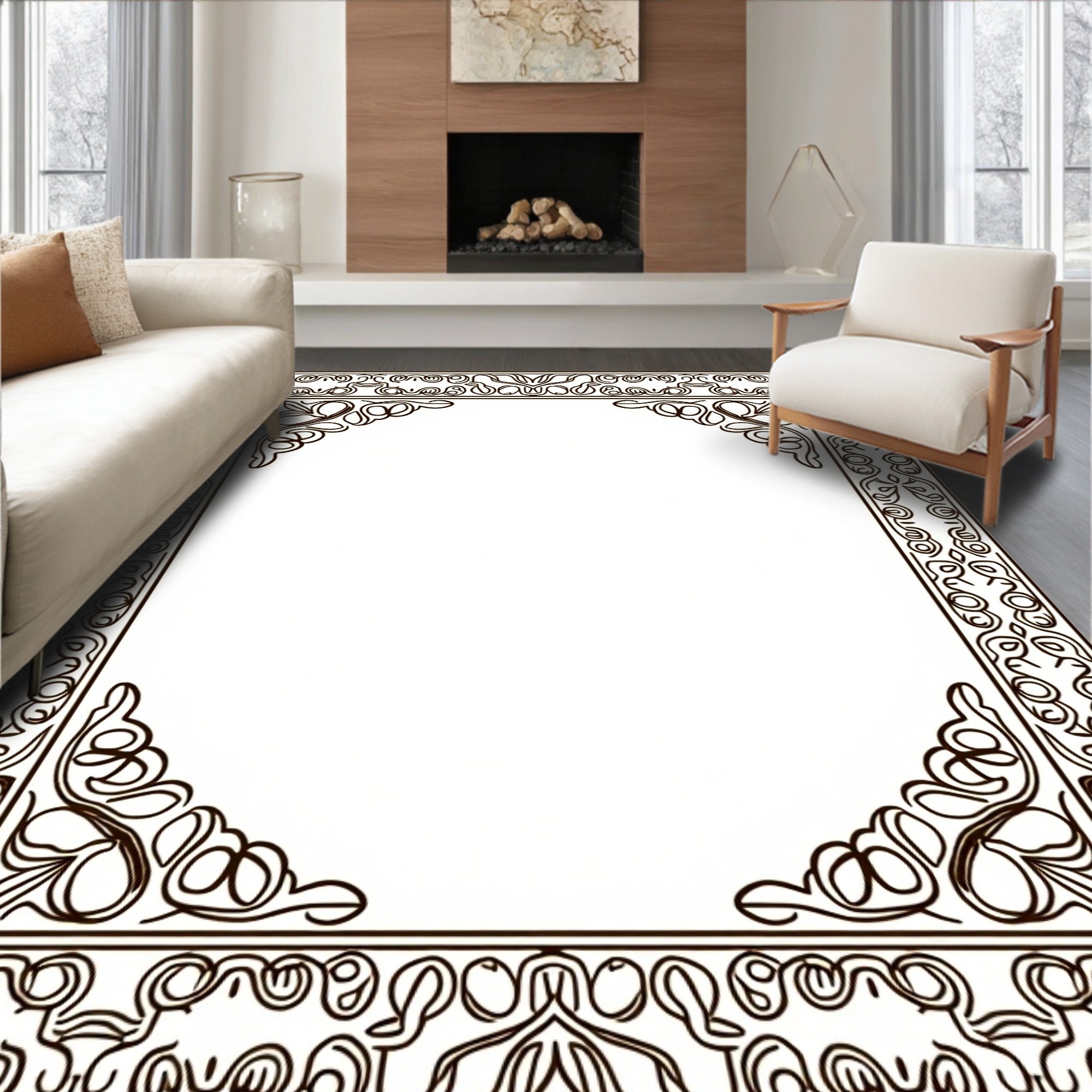 Intricate Floral Border Frame Rug