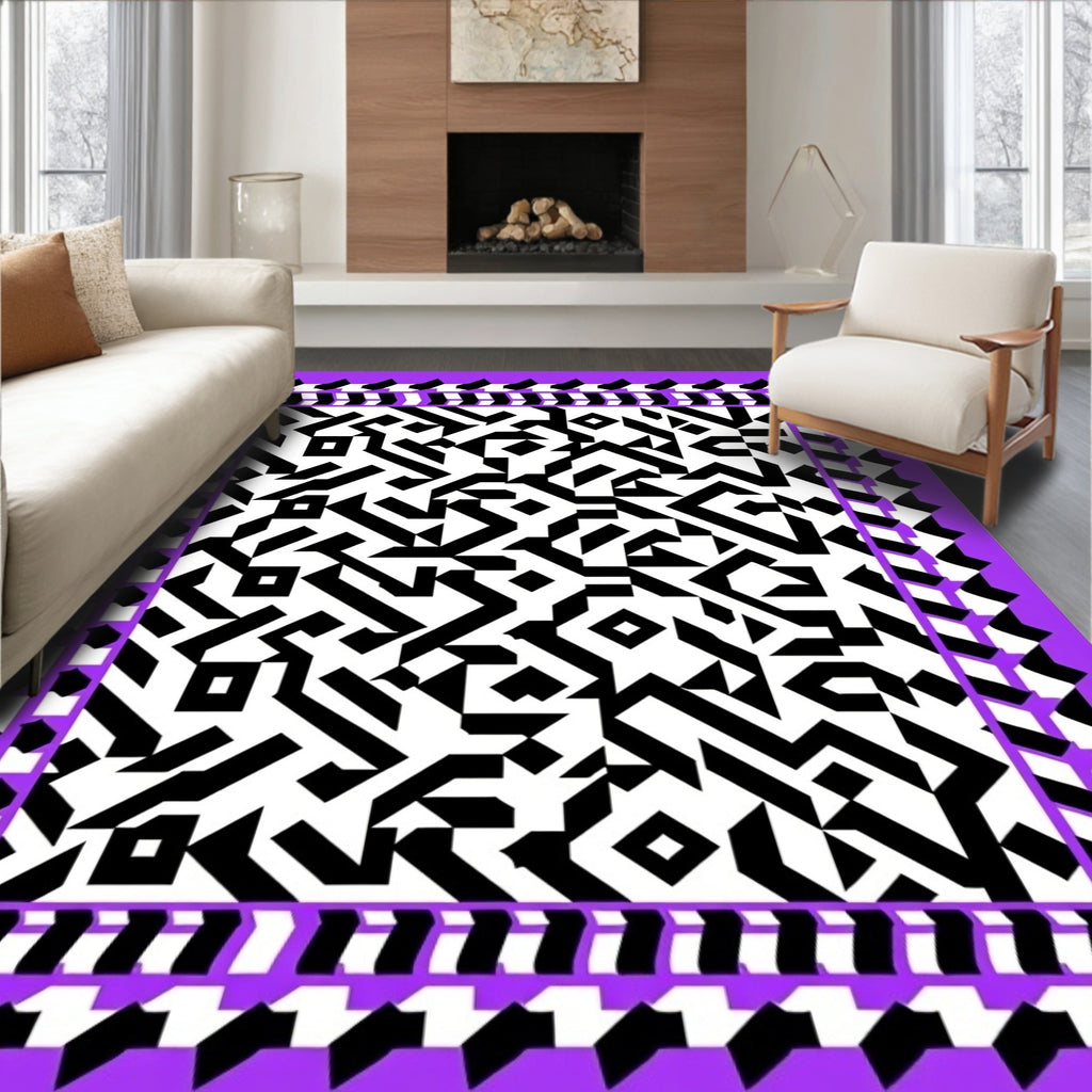 Bold Purple Geometric Maze Rug