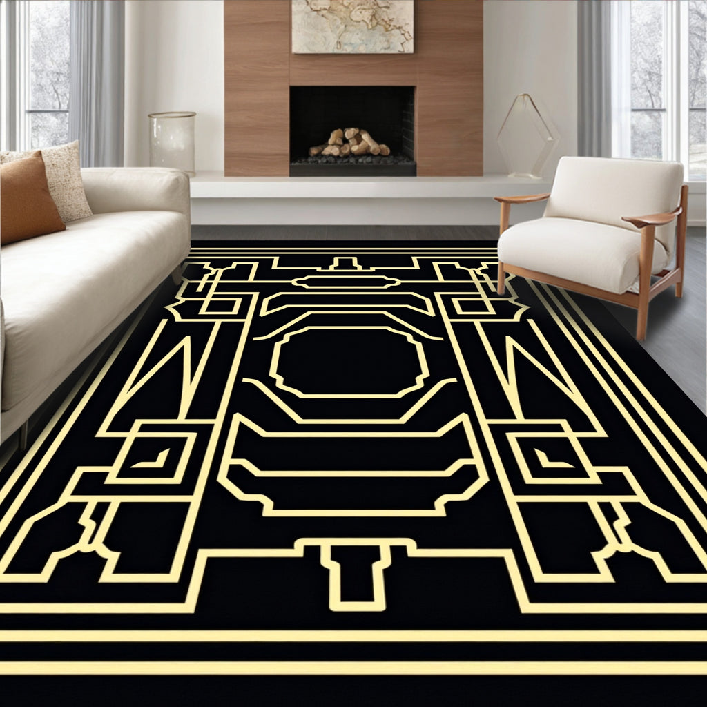 Golden Geometric Art Deco Frame Rug