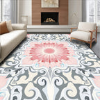 Pastel Pink Radial Floral Medallion Rug