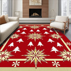 Red and Gold Snowflake Tree Medallion Rug