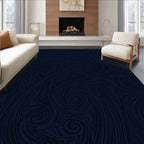 Dark Blue Swirling Lines Medallion Rug
