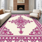 Deep Magenta Floral Sunburst Frame Rug