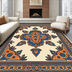 Grand Orange Blue Medallion Border Rug