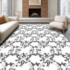 Dark Gray Floral Damask Lattice Rug