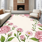 Whimsical Pink Floral Garden Frame Rug