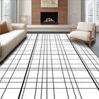 Classic Black White Grid Lines Rug