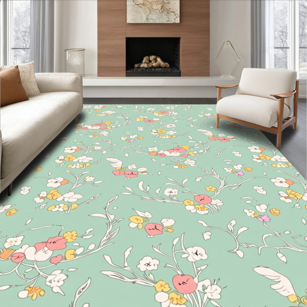 Pastel Blossom Branch With Delicate Flowers Rug