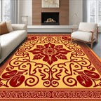 Crimson Floral Scrollwork Amber Rug